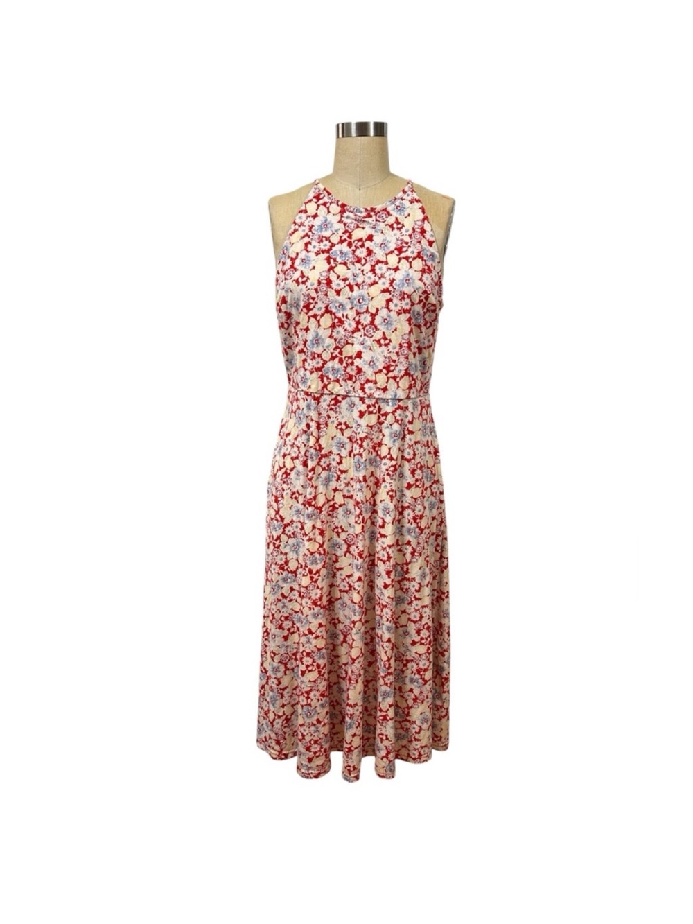 CHAPS Floral Halter Neck Sleeveless Midi Dress size Large summertime feminine